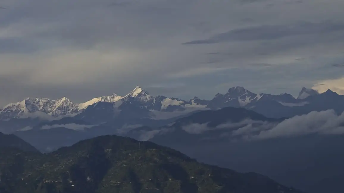 Snow peaks of the Himalaya from धrohar, Dharohar Homestay, Selur