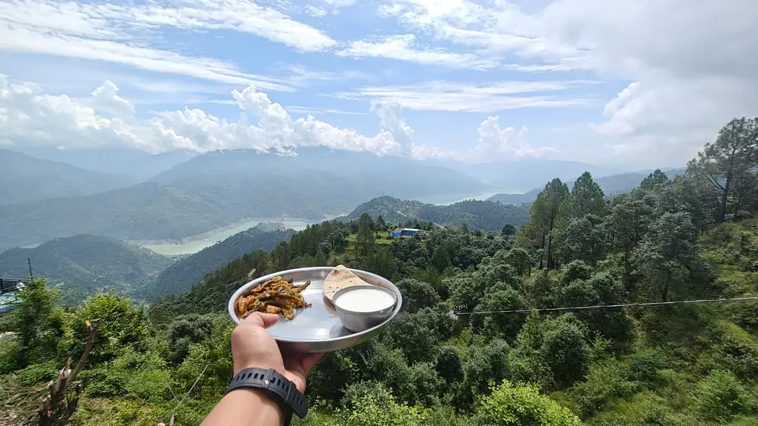 Lunch with a view of Tehri Lake, Dharohar Homestay, Selur