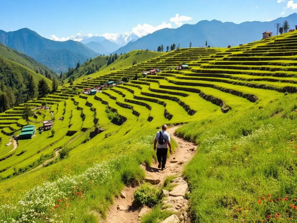 Village paths through the terraces, Dharohar Homestay, Selur